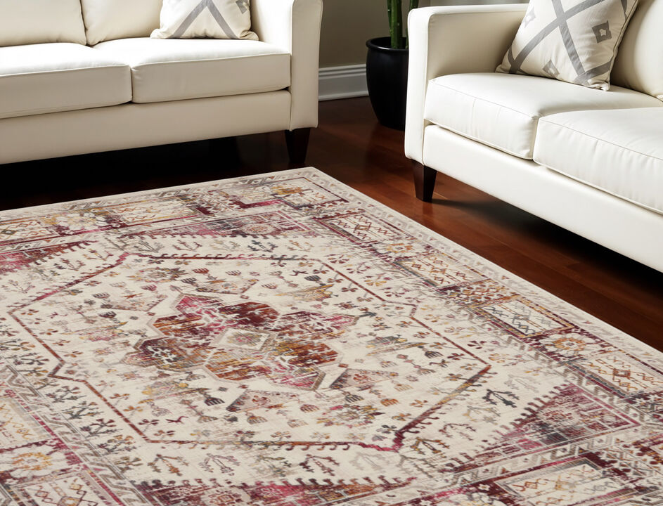 HomeRoots Floral Distressed Non Skid Area Rug