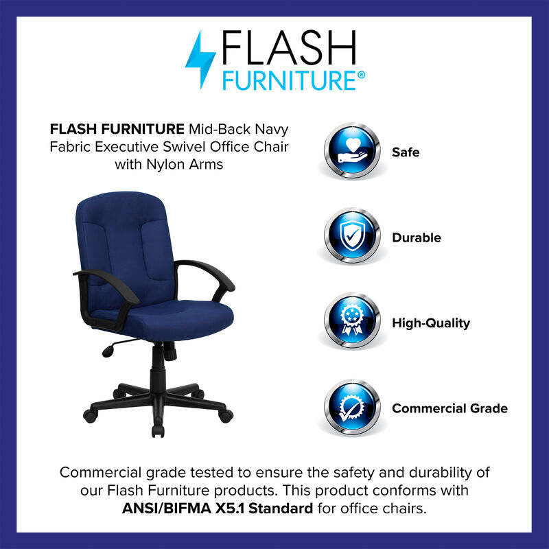 Garver Mid-Back Fabric Executive Swivel Office Chair with Nylon Arms image number 9