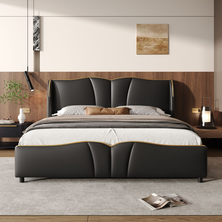 Merax Modern Wingback Platform Bed with Wave-Shaped Headboard & Footboard