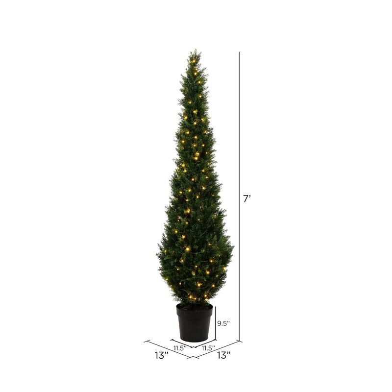 Vickerman Everyday Artificial Cedar Pre-Lit LED Tree 7 Foot Tall - Potted Natural Green Cedar - UV Resistant Indoor Outdoor Home Patio Front Door Faux Decor image number 2