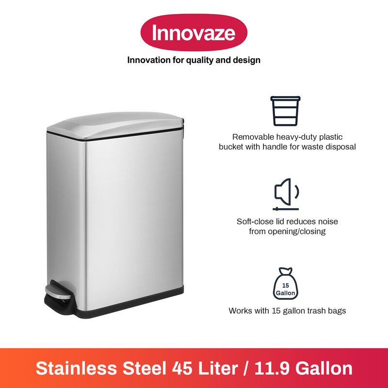 11.9 Gal./ 45 Liter  Slim Stainless Steel Step-on kitchen Trash Can image number 3