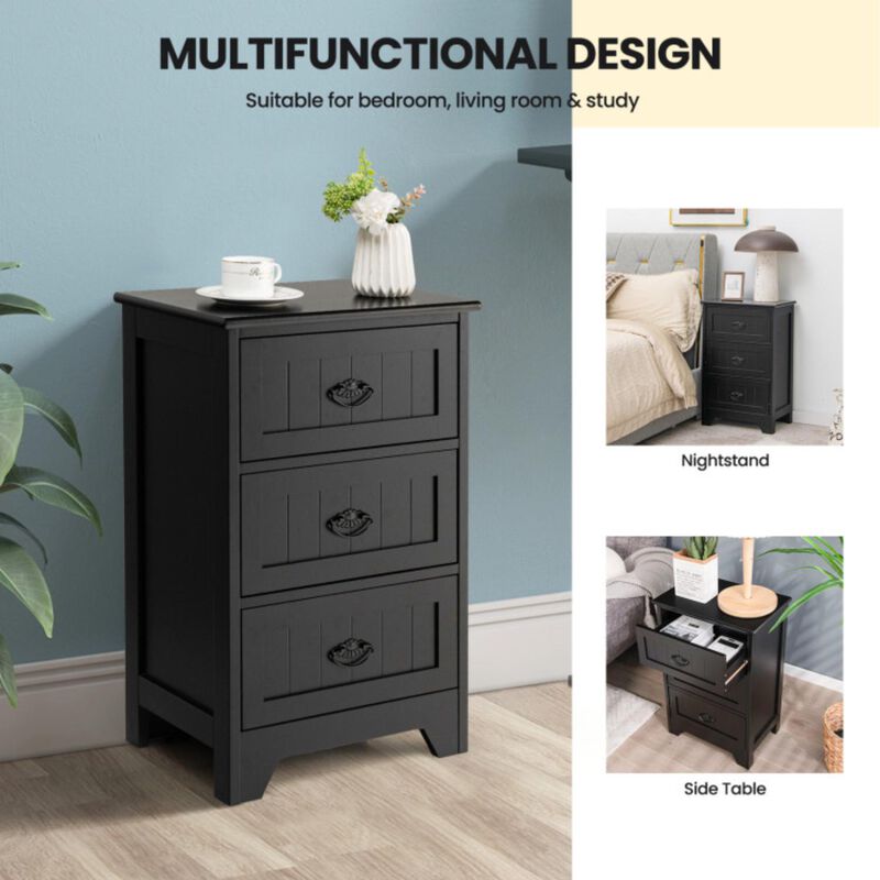 Hivvago 3-Drawer End Storage Wood Side Nightstand