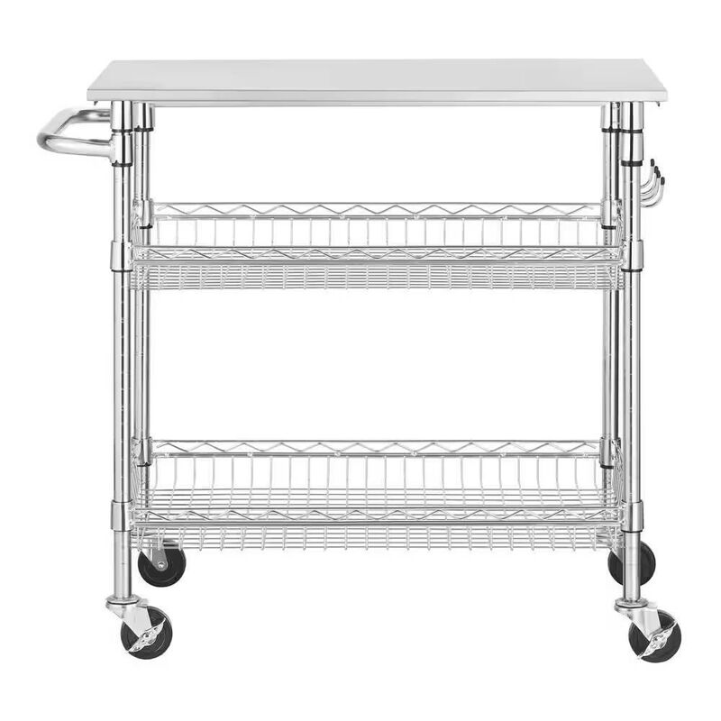 Hivvago Kitchen Island Cart with Stainless Steel Top and 2 Bottom Storage Shelves