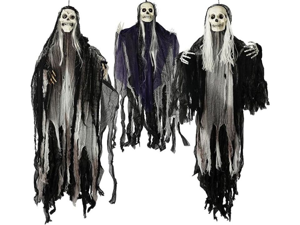 3-Pack Hanging Grim Reaper Ghosts – Skeleton Skull Halloween Decor for Yard, Porch & Haunted House Display