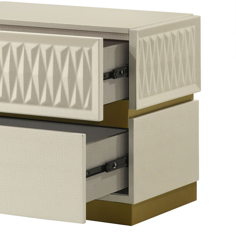 Stanley Contemporary Nightstand with 2 Drawers, 3D Diamond Front and Red Drawer Lining image number 2