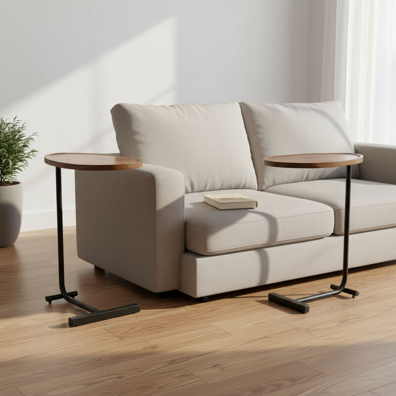 HomeRoots Set of Two Brown and Black Wood and Metal Oval End Tables image number 1