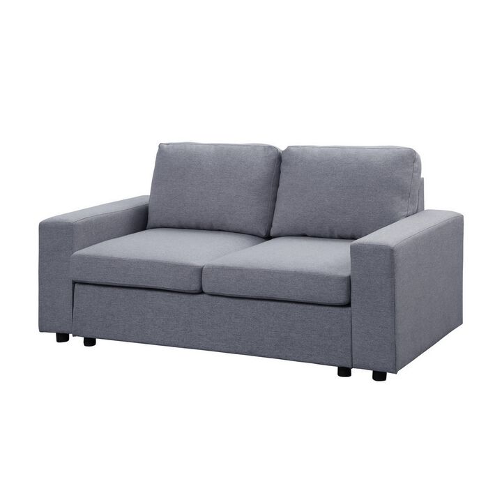 Felix 68 Inch Modern Loveseat with Padded Seats and Back, Light Gray, Black-Benzara