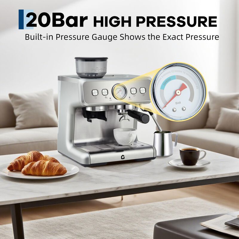 20 Bar Coffee Machine with Built-in Grinder, Stainless Steel, Steam Wand, 2.8L Tank &ndash; Home&Office image number 3