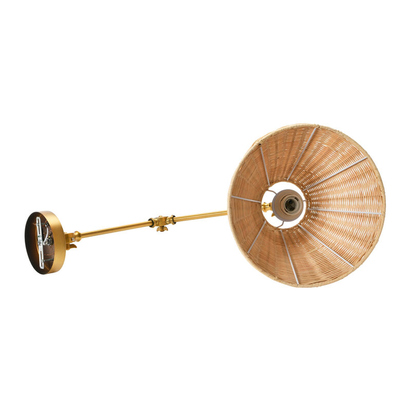 Coastal Adjustable Wall Sconce with Neutral Beige Rattan Shades, Antique Metal Brass Finish image number 2