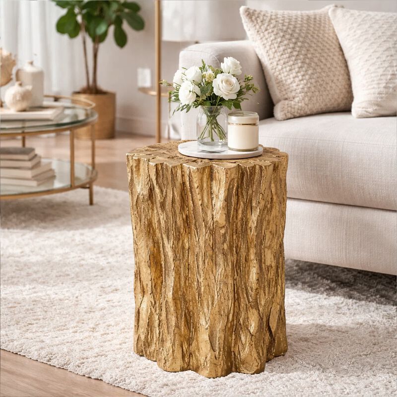 Well Designed Nature Inspired Tree Trunk Stool, Gold image number 5
