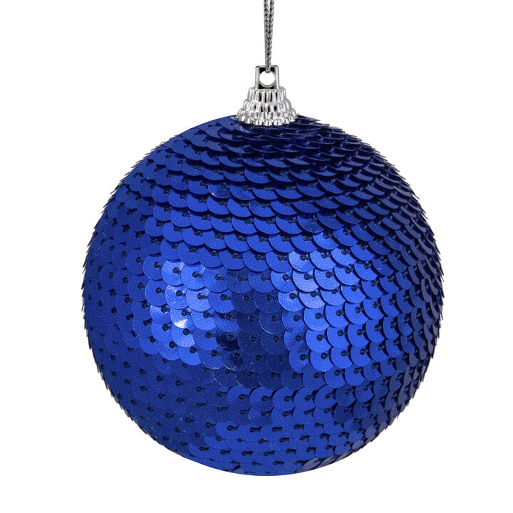 Blue Sequin Shatterproof Ball Christmas Ornament 3"