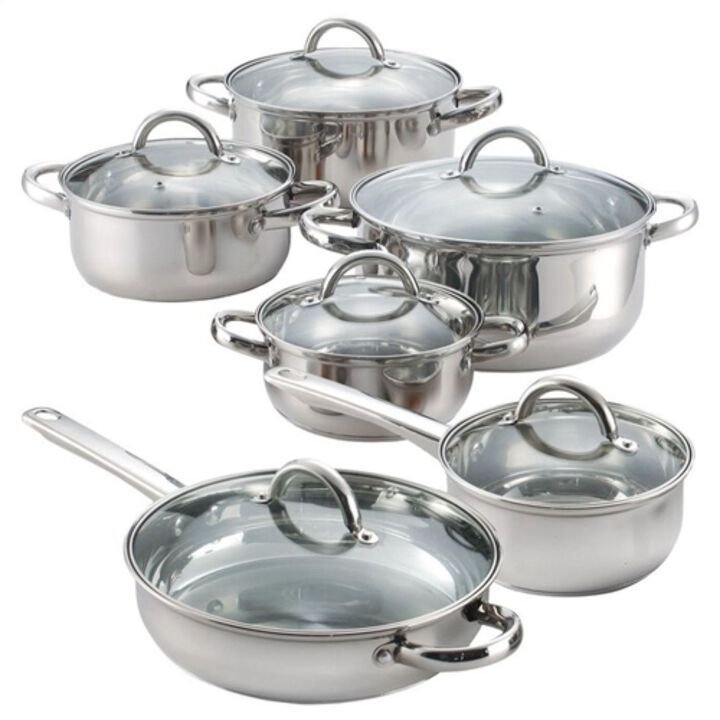 Hivvago 12 Piece Cool Touch Stainless Steel Cookware Set
