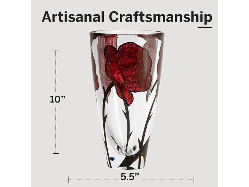 10" Hand‑Painted Glass Tattoo Vase &ndash; Rose Inspired Modern Centerpiece image number 2