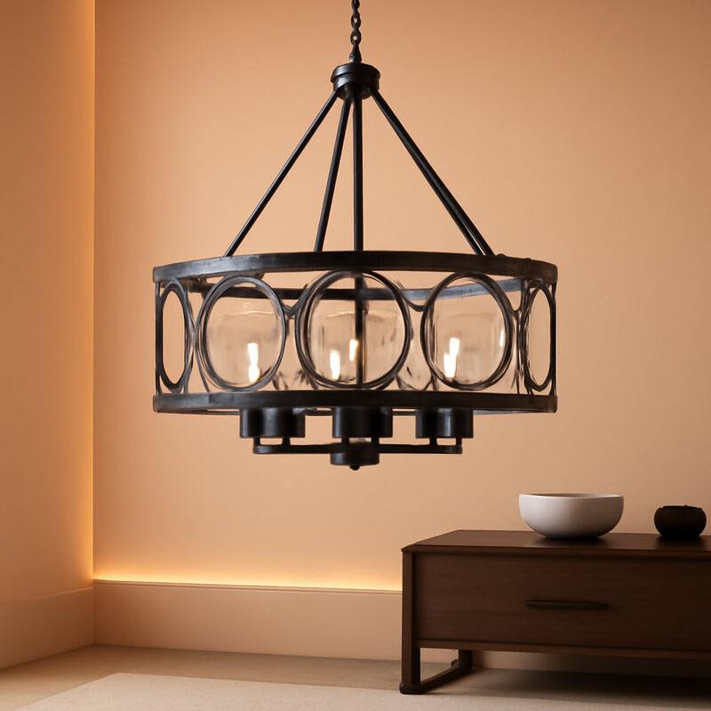 ShipItFurniture Black Farmhouse 6-Light Drum Chandelier image number 1