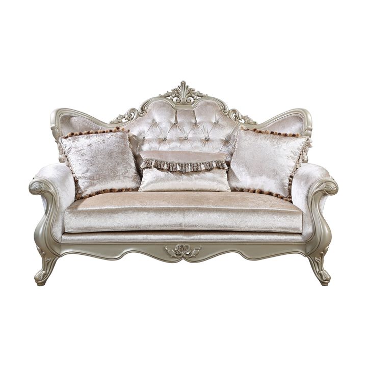 Kerra Loveseat with Accent Pillow, Classic Beige Fleur De Lis 72 Inch