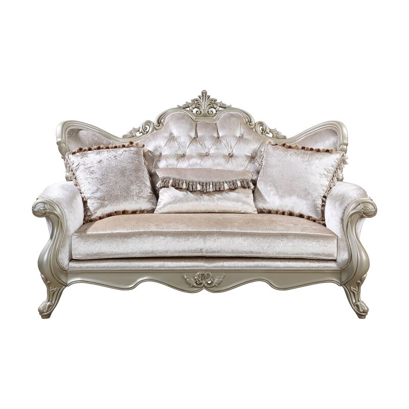 Kerra Loveseat with Accent Pillow, Classic Beige Fleur De Lis 72 Inch