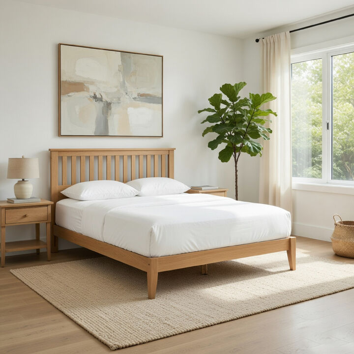 Peza Minimalist Bed, Vertical Slat Mission Headboard