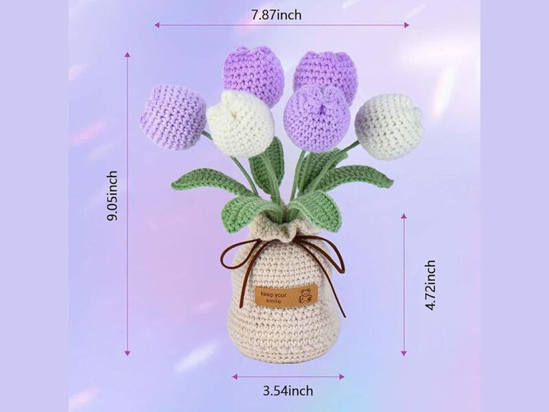 Purple Artificial Tulip Flower Stems Home Decor Crochet Flowers image number 2