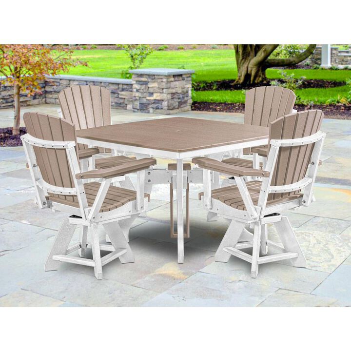 American Furniture Classics Dining Height Square Table in Weatherwood with a White Base
