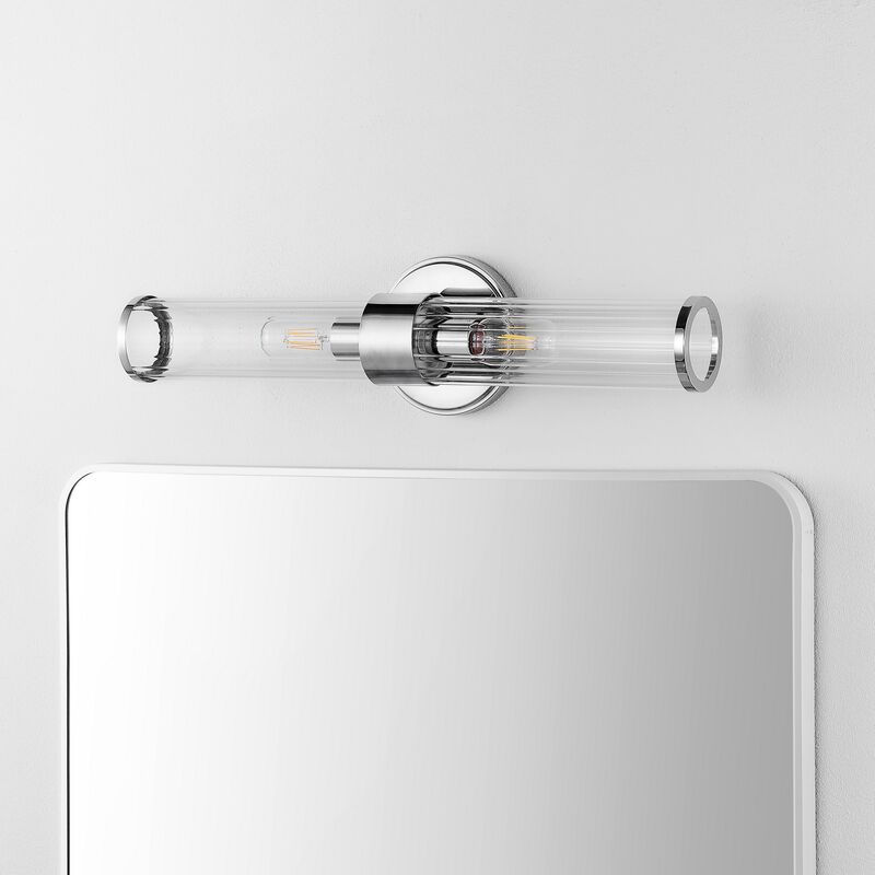 Cecil Tall Cylinder Ironstriped Glass Modern Mid Century LED Vanity