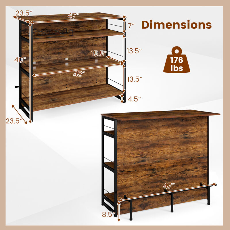 Kitchen Island Mini Bar with 4 Tiers, Footrest, and Built-In Wine Rack-Coffee image number 2