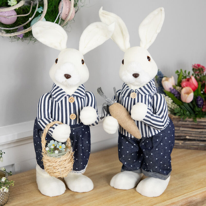 Standing Boy Bunny with Carrot Easter Figure - 19" - Navy Blue
