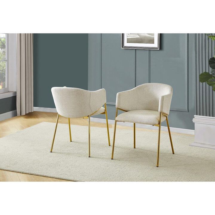 Beige Linen Upholstery Side Chairs With Gold Base, Set Of 3
