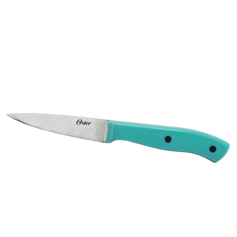 Oster Evansville 14 Piece Stainless Steel Blade Cutlery Set with Turquoise Plastic Handles