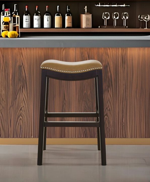 Hivvago 31 Inch Tan and Espresso Faux Leather and Solid Wood Backless Counter Height Bar Chair