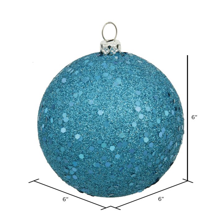 Vickerman 6" Turquoise Sequin Ball Ornament, 4 per Bag