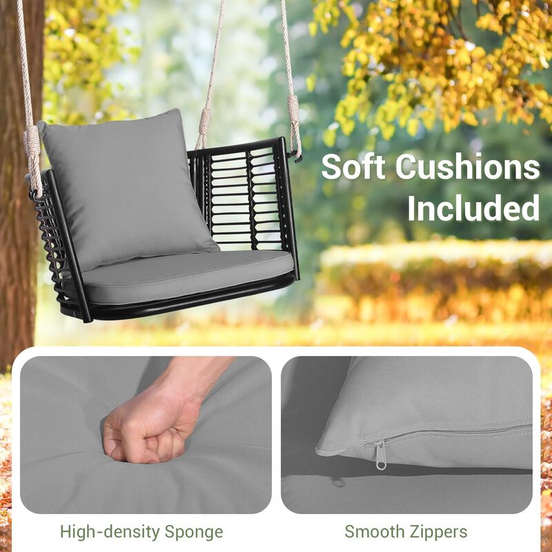 Mondawe Porch Swing Patio Hanging Rattan Chair with Zippered Cushions and Rope