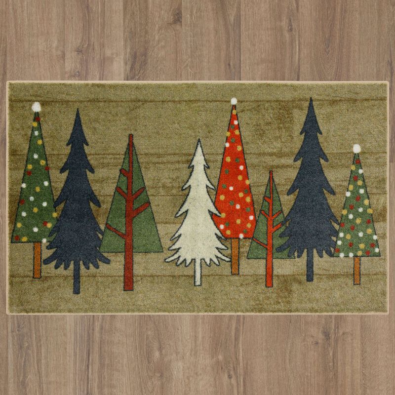Prismatic Wooden Holiday Trees Bath and Kitchen Mat Collection