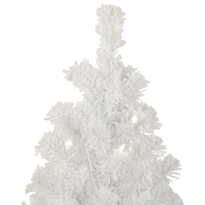 3.5' Pre-Lit Potted Flocked Winter Pine White Tinsel Artificial Christmas Tree  Clear Lights