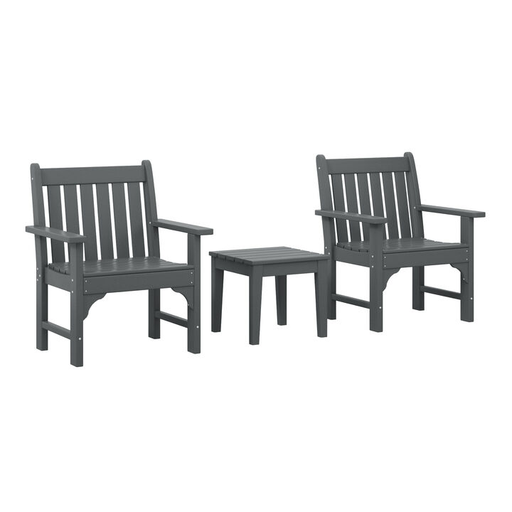 WestinTrends Outdoor Patio 3-Piece HDPE Adirondack Garden Chairs with Square Adirondack Side Table Set