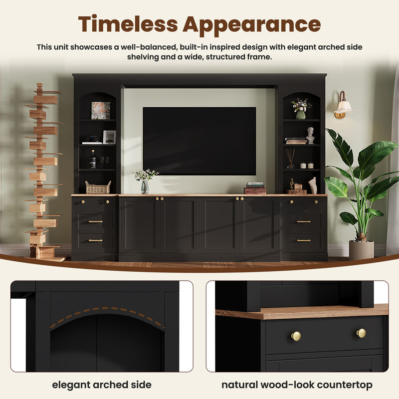 Whisen 106 Inch Farmhouse Entertainment Center with Drawers, Rustic TV Stand & Bookshelf Media Console for Living Room image number 4