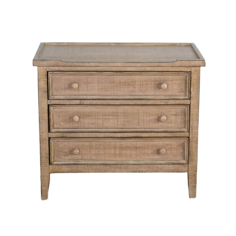Rena Side End Table, 3 Drawers with Round Knobs, 28" Distressed Pebble Brown Mahogany Wood image number 9