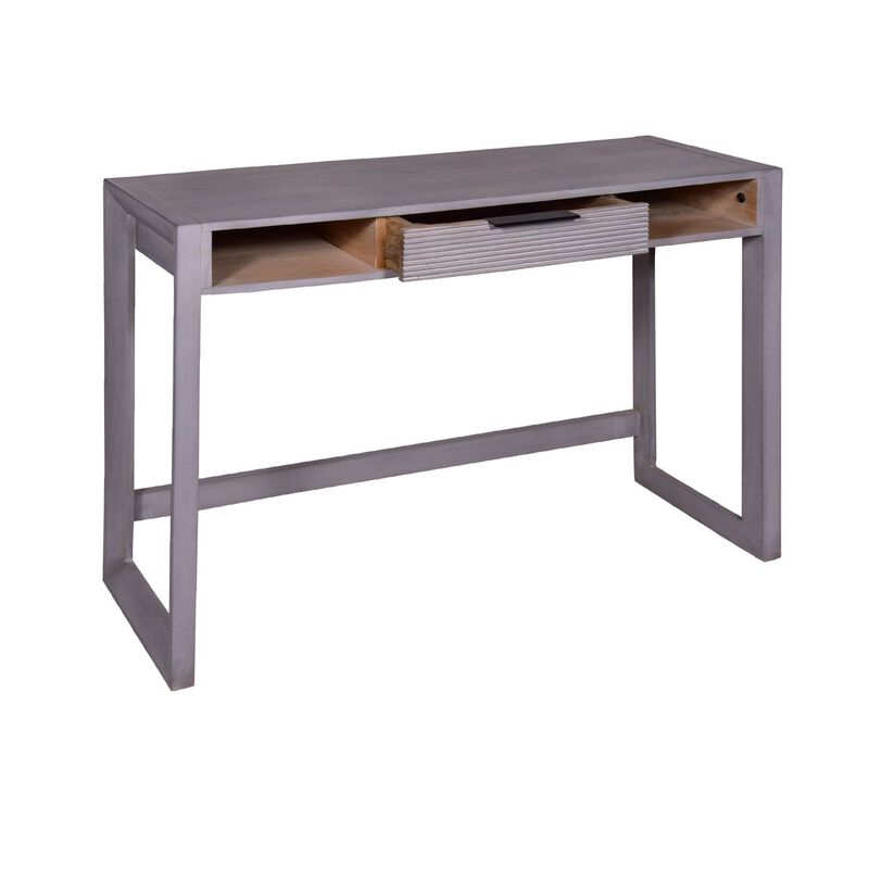 44 Inch Minimalist Single Drawer, Mago Wood, Entryway Console Table Desk, Textured Groove Lines, Gray image number 3