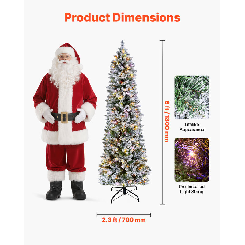 VEVOR Christmas Tree 6ft Prelit Snow Flocked Tree with 240 Colorful LED Lights image number 1