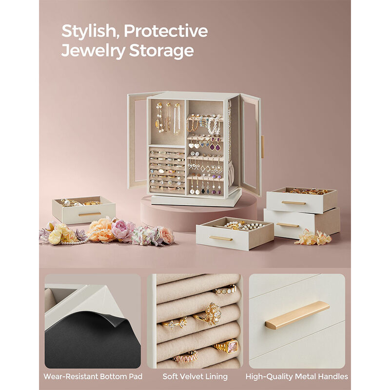 360&deg; Rotating Jewelry Box with Multi-Layer Storage and Elegant Design
