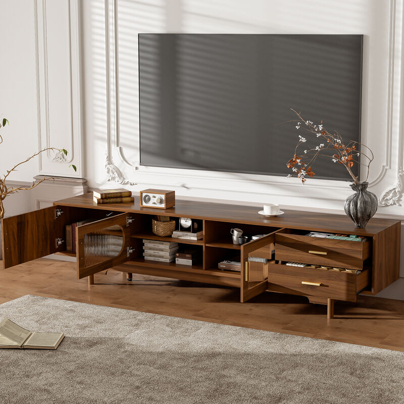 Merax Entertainment Center with Fluted Glass Display, 2 Smooth Drawers, Cable Management image number 8