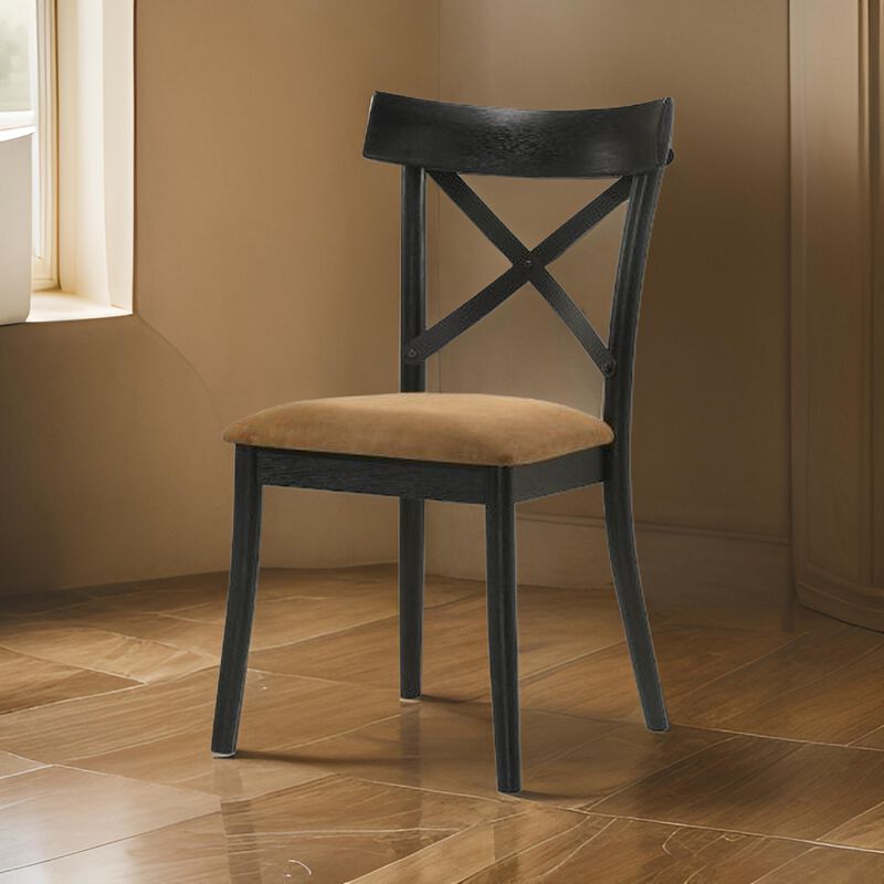 Hilly 21 Inch Dining Chair, Set of 2, Crossbuck Backrest, Brown and Black - Benzara