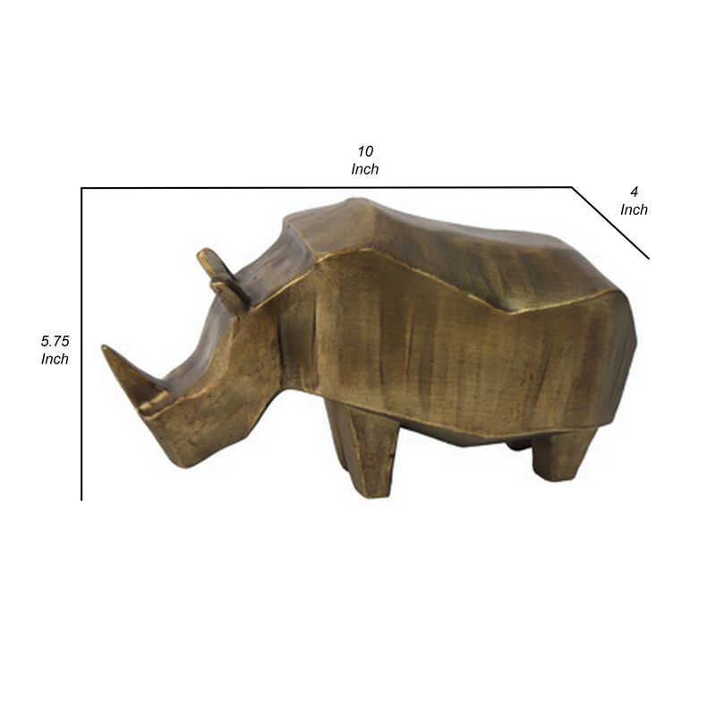 Geny Modern Rhino Sculpture, Tabletop Home Decor, Antique Gold Finish - Benzara