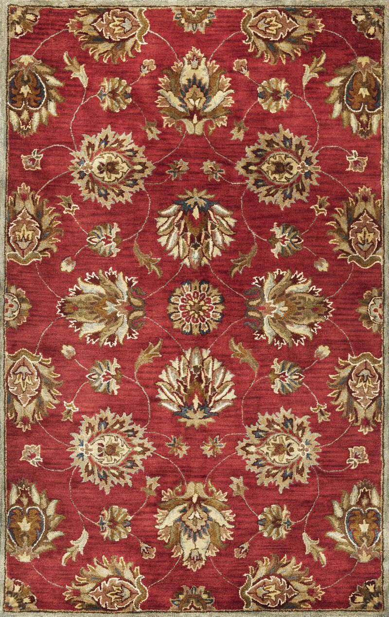 5'X8' Red Hand Tufted Traditional Floral Indoor Area Rug image number 0