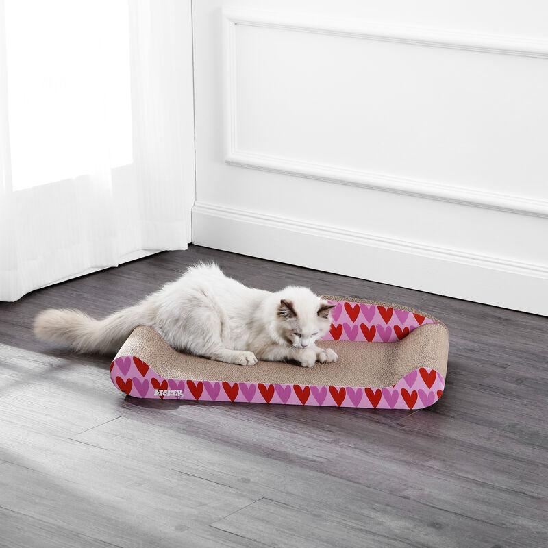 Montego 27.5" Coastal Patterned Cardboard Lounge Bed Cat Scratcher with Catnip, Mint/Green