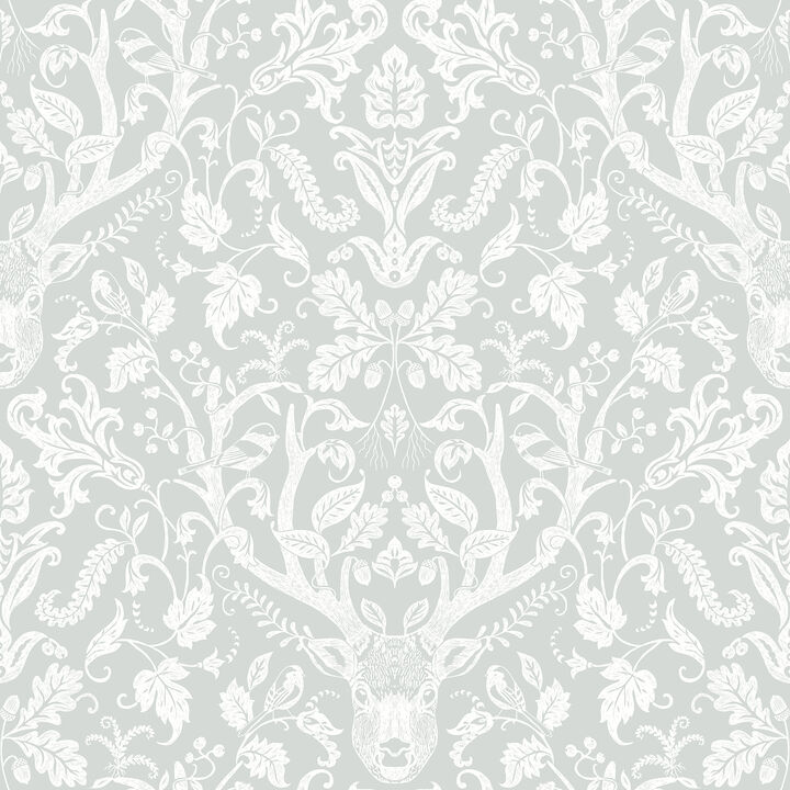 Kiwassa Grey Antler Damask Wallpaper