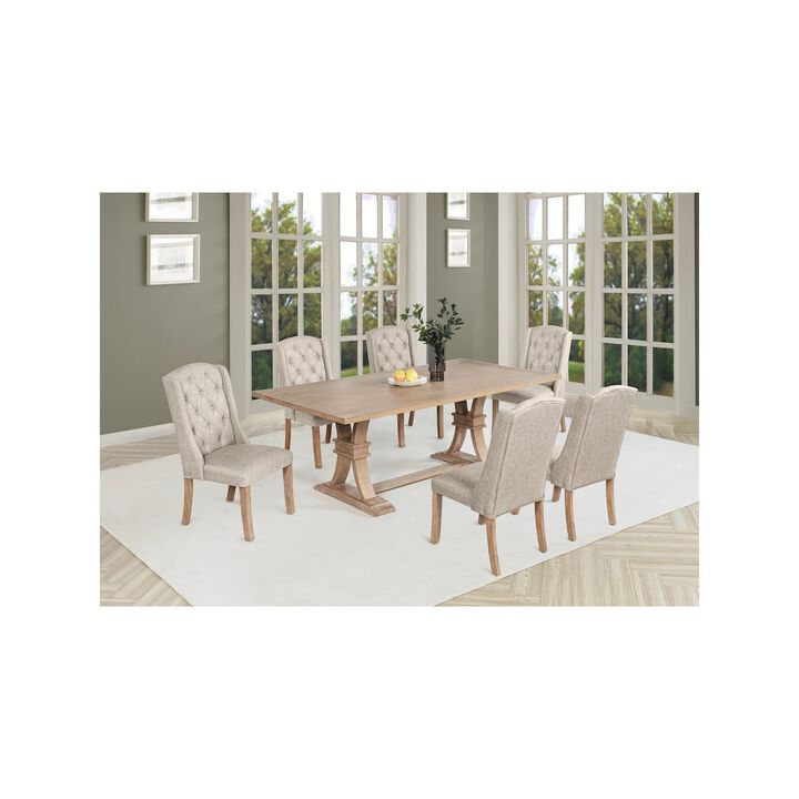 Best Quality Furniture 7 Piece Traditional Dining Table With Beige Side Chairs