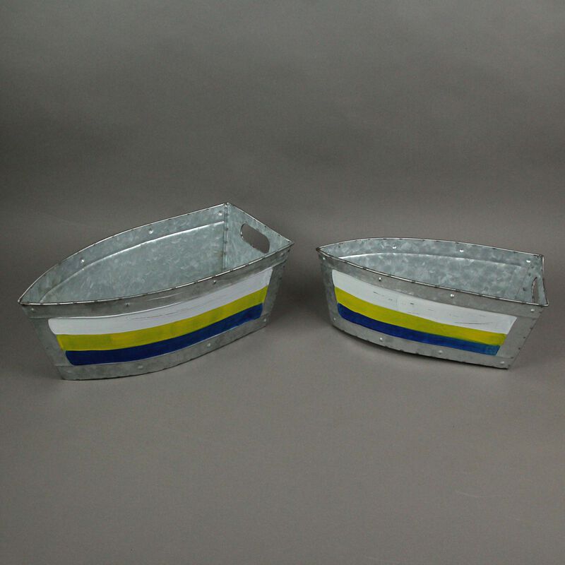 Set of 2 Galvanized Metal Boat Planter Flower Tub Indoor Outdoor Plant Pot image number 4