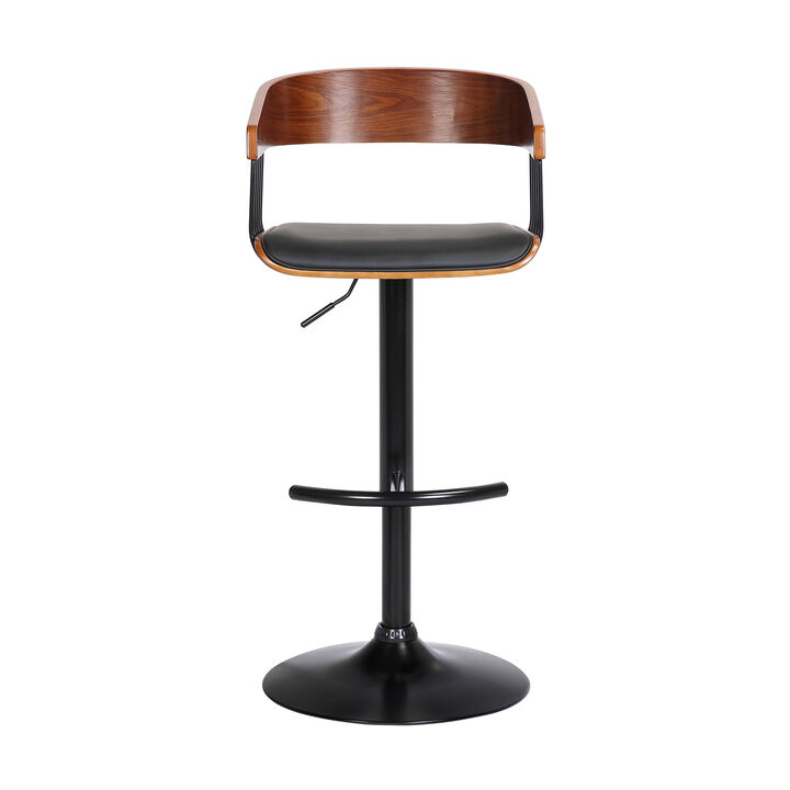 HomeRoots Faux Leather and Metal Adjustable Bar Stool with Full Back