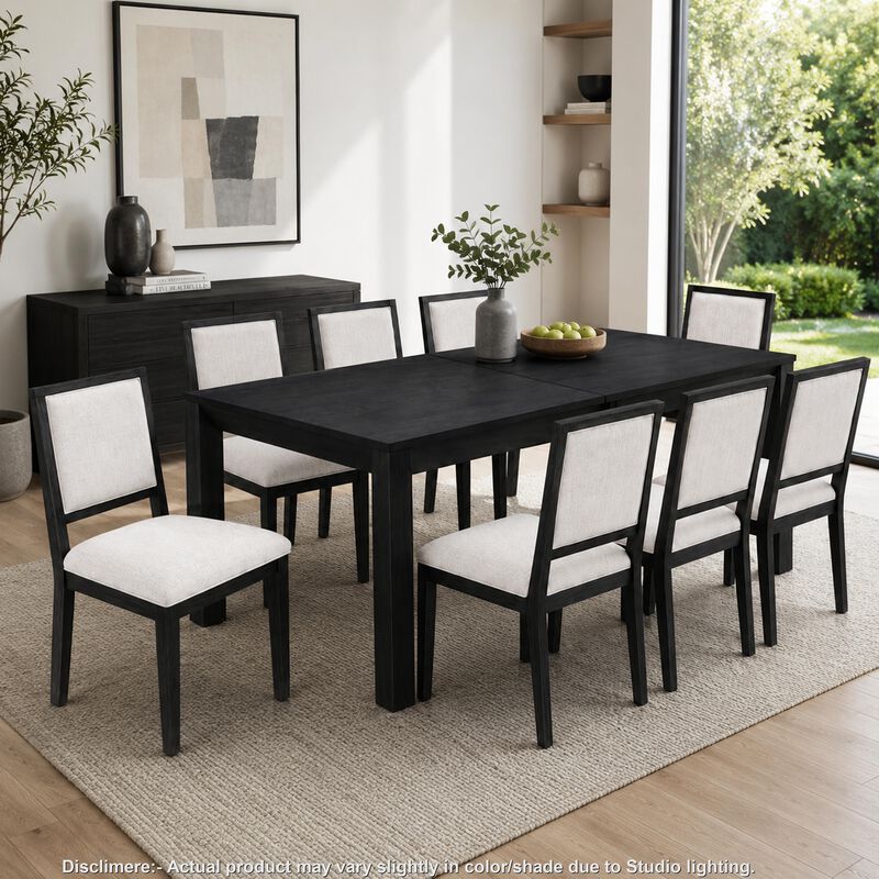 Kizie 9pc Dining Table Set, 94-118 Inch Extendable, Black Wood Chairs image number 9