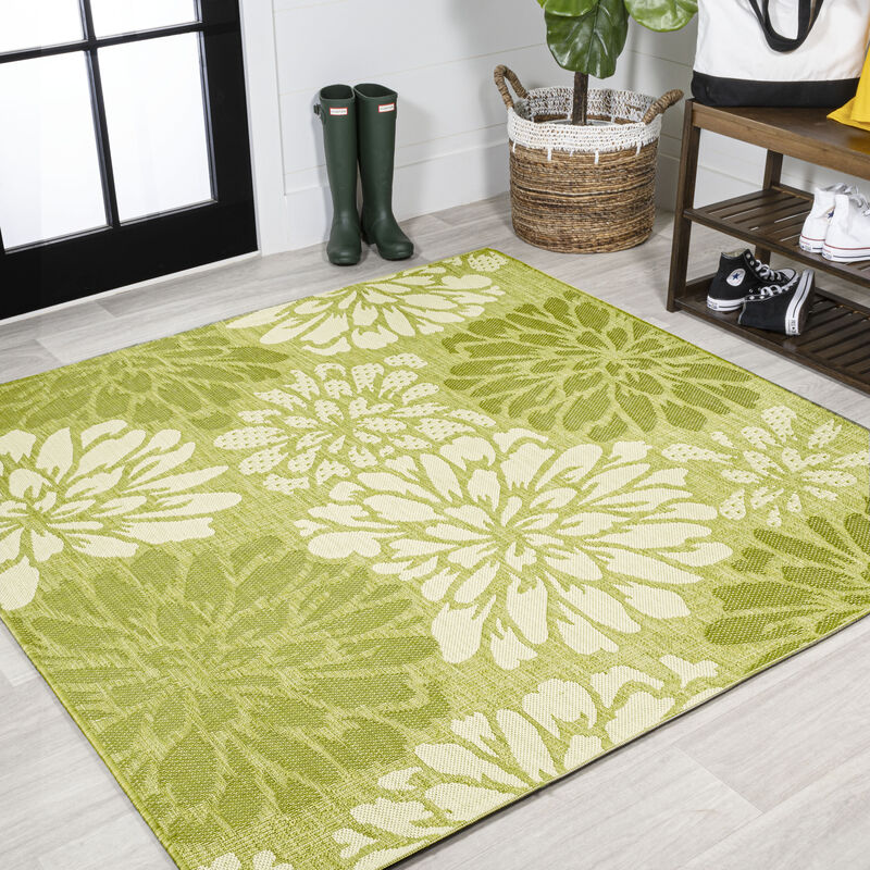 Zinnia Modern Floral Textured Weave Square Indoor/Outdoor Area Rug